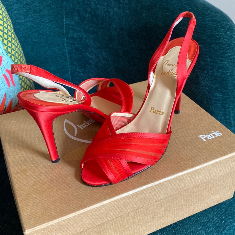 Christian Louboutin Red Satin Pumps 38.5